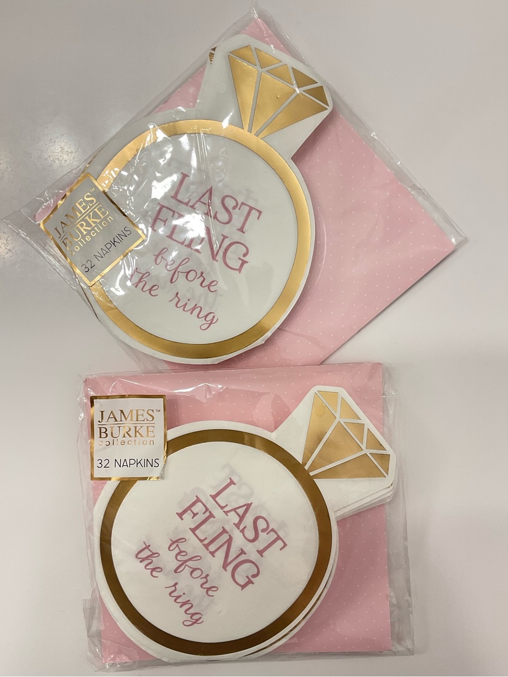 NIP 2 pack  'Last Fling Before the Ring' Pink & Gold Napkin Set